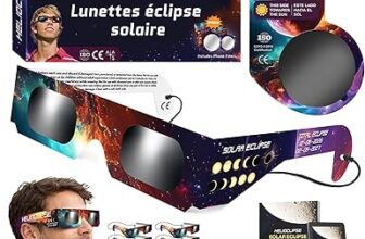 Lot de 12 Lunettes d&rsquo;éclipse solaire + 2 filtres téléphone (éclipse totale le 12 août 2026) à 6,49 €
