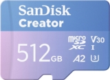 Carte mémoire microSDXC SANDISK Creator 512 Go (190 Mo/s) + 3 mois Adobe Lightroom à 54,92 €