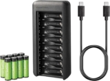 Chargeur de piles Amazon Basics (8 baies, USB C, charge individuelle) + 8 piles rechargeables AA 2000 mAh à 18,95 €