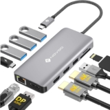Hub USB C 11 en 1 Novoo (2xHDMI 4K, 1xDP, 2xUSB 3.0, 2xUSB 2.0, 1 RJ45 Gb, 1xSD/1xMicroSD, 1xUSB C PD 100W) à 38,99 €