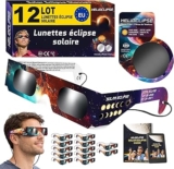 Lot de 12 Lunettes d&rsquo;éclipse solaire + 2 filtres téléphone (éclipse totale le 12 août 2026) à 6,49 €